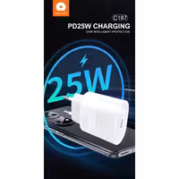 شارژر دیواری 25 وات دبلیو یو دبلیو مدل C187 به همراه کابل تبدیل USB-C