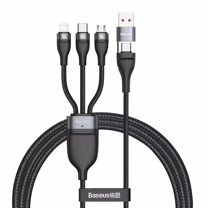 کابل تبدیل USB/USB-C به لایتنینگ/USB-C/micro-USB باسئوس مدل CA2T3-G1 طول 1.2 متر