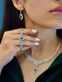 سرویس نقره زمرد جواهری زنانه کد 60428