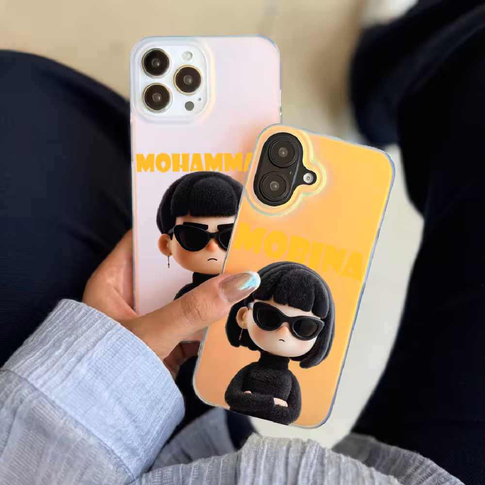 قاب هولوگرامی چاپی سفارشی (کد 0484) به اسم دلخواه مدل کاپل خفن - Cool Couple برای سامسونگ