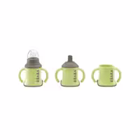 لیوان سه کاره ب آ با رنگ سبز خاکستری Beaba 3-in-1 Evolutive Training Cup