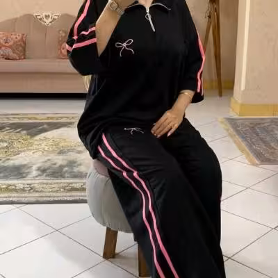 ست بلوز شلوار نیم زیپ پاپیون.