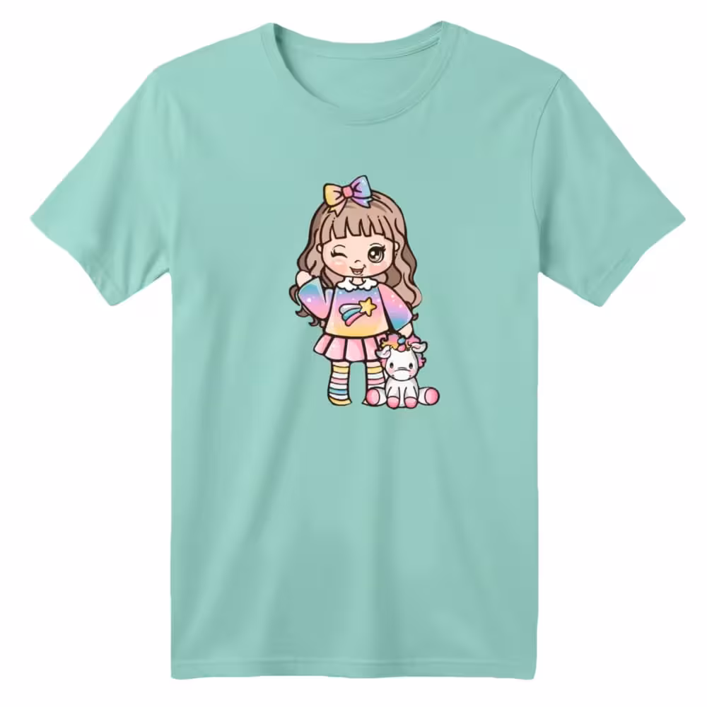 تی شرت آستین کوتاه بچگانه مدل یونیکورن کد 8 رنگ سبز روشن