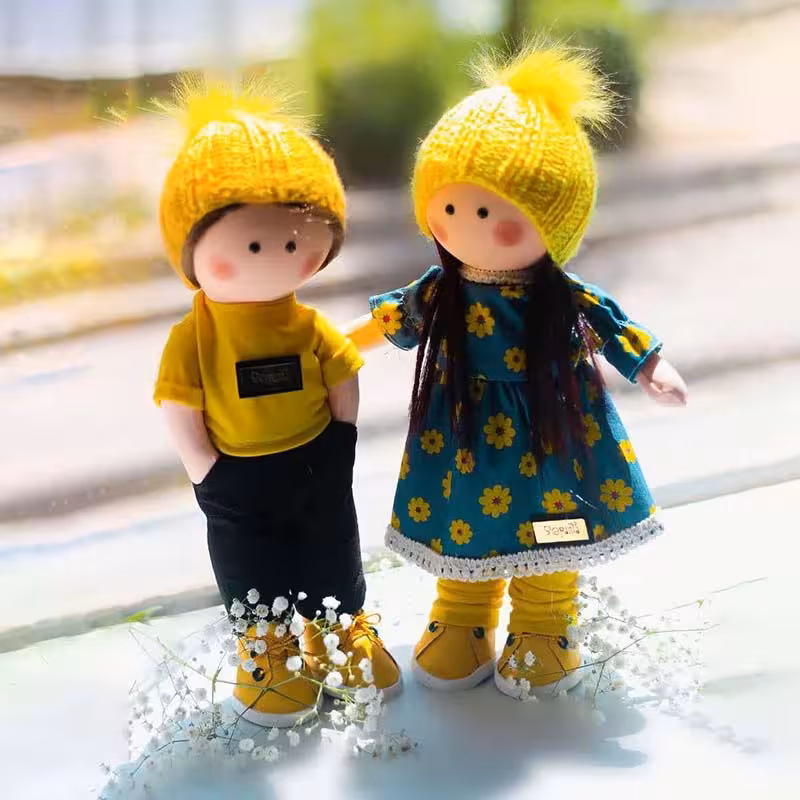 عروسک روسی دختر و پسر زرد در کرمان