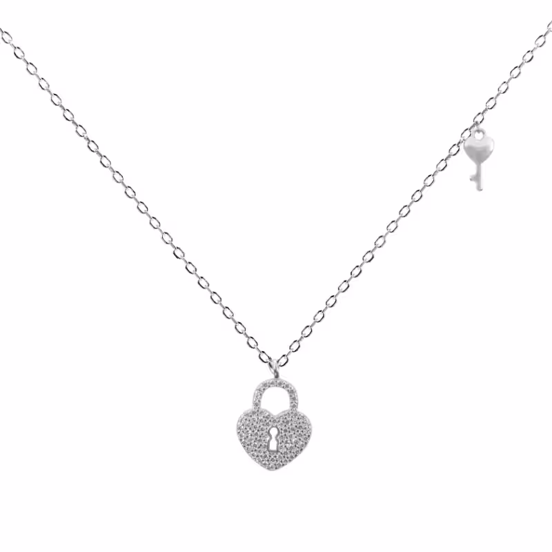 گردنبند نقره زنانه ظریف طرح قفل و کلید مدل KEC B34