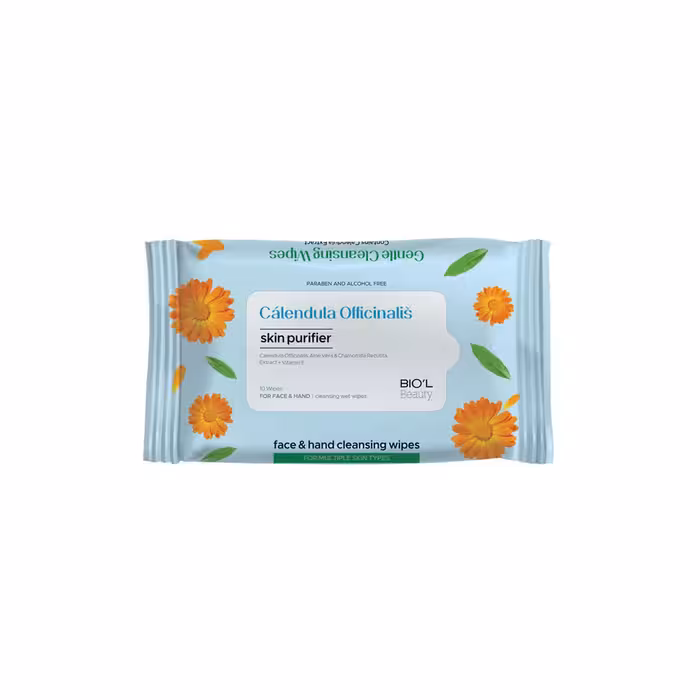 دستمال مرطوب ضدباکتری پاک‌کننده دست و صورت کالاندولا 10 برگ بیول