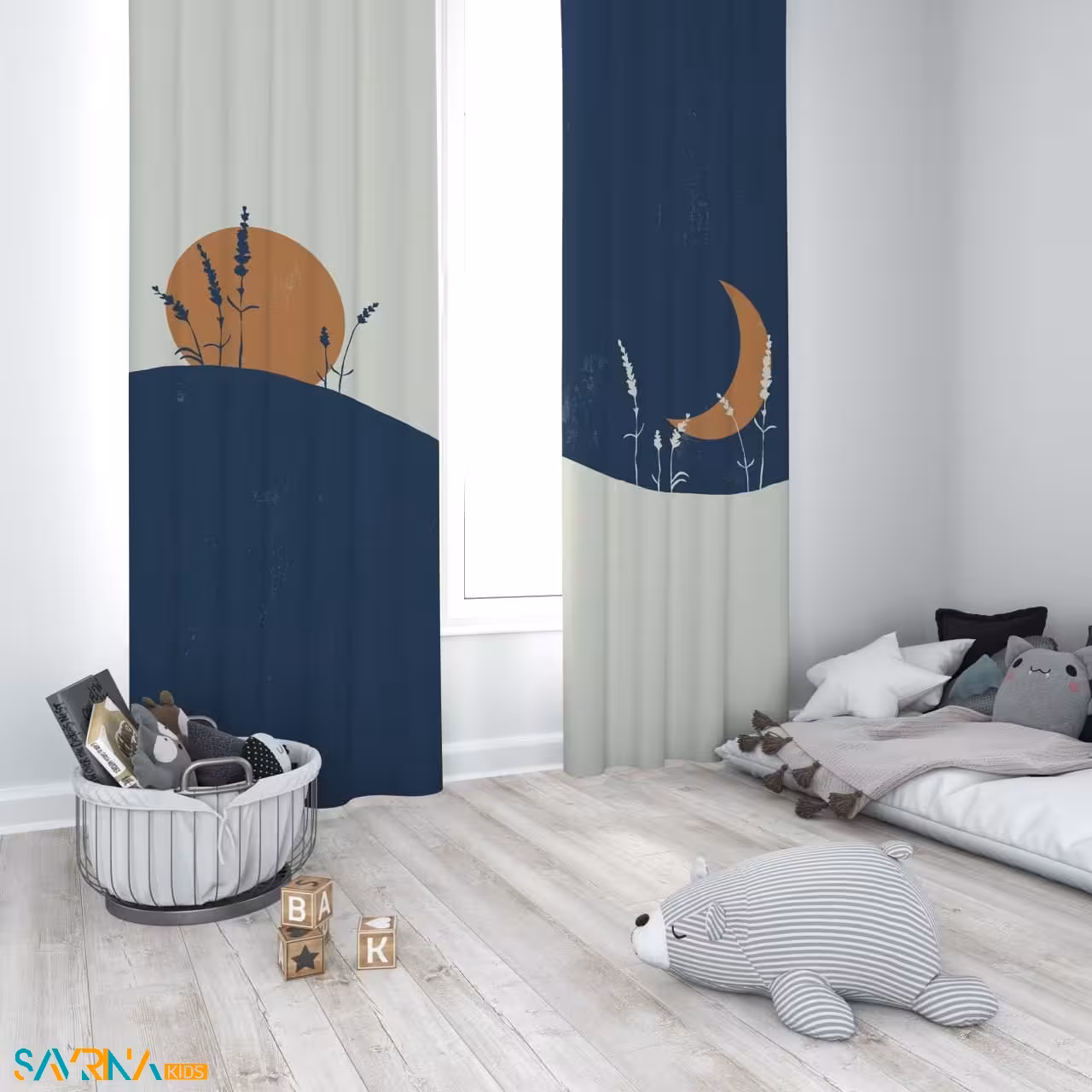 پرده پنلی بچگانه طرح خورشید و ماه کد A3065