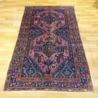 فرش دستباف آنتیک روس طرح 2 ترنج سایز قاليچه رنگ زمینه سرمه اي رنگ حاشیه سرمه اي کد 39575