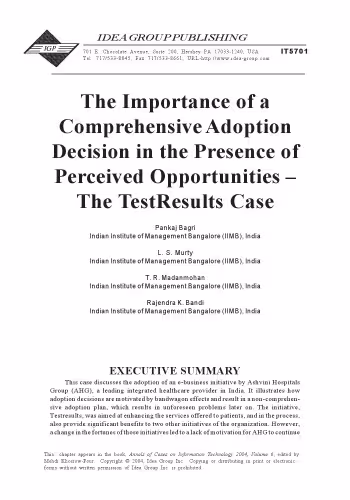 خرید و دانلود نسخه کامل کتاب Importance of a Comprehensive Adoption Decision in the Presence of Perceived Opportunities: The Testresults Case