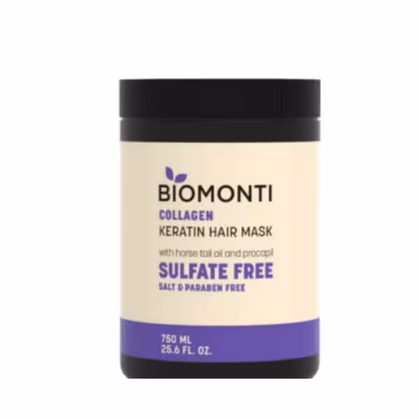 ماسک مو بدون سولفات و نمک کراتینه بیومونتی Biomonti حاوی کلاژن 750 میل