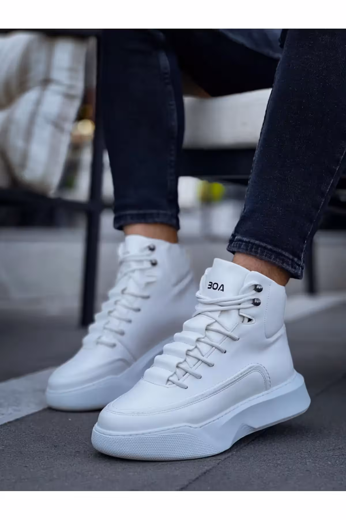 کفش مردانه با بند مخفی و زیره بلند سفید - 10766