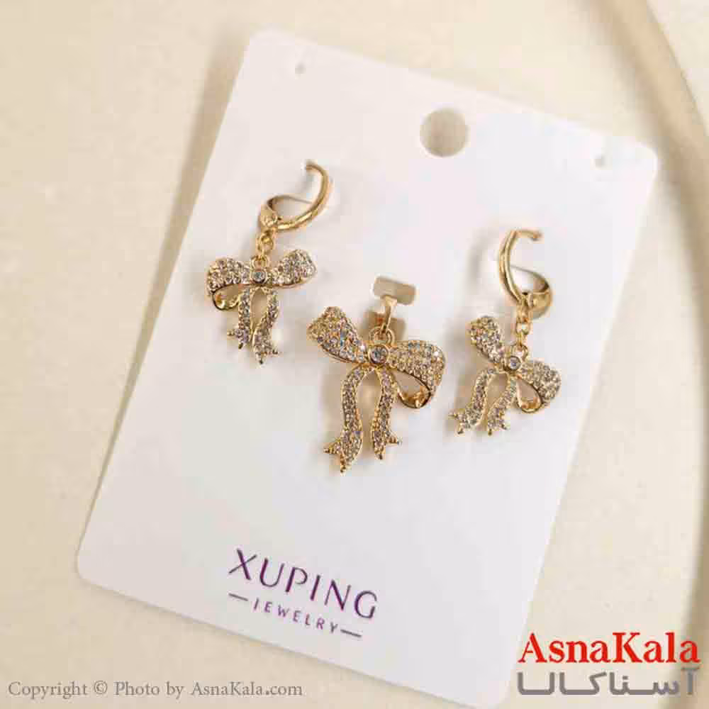 نیم ست زنانه ژوپینگ مدل پاپیونی شامل گوشواره و گردنبند کد NIM14812W