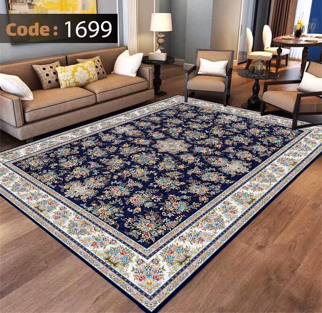 کاورفرش روفرشی دورکشدار گوشه لیفه ای لاکی ، آبی و متنوع کد 1699