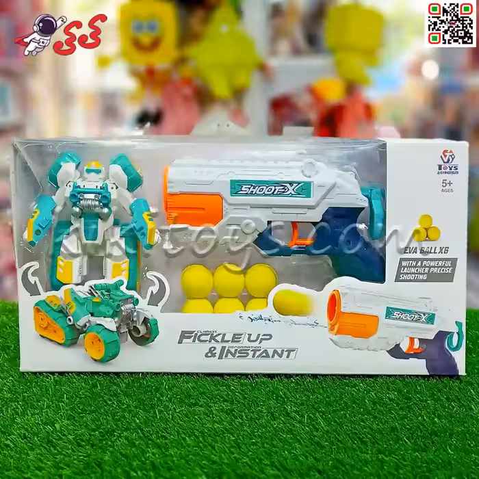تفنگ اسباب بازی دوکاره  تیر اسفنجی   آب پاش و ربات تبدیل شونده Shoot gun 64856