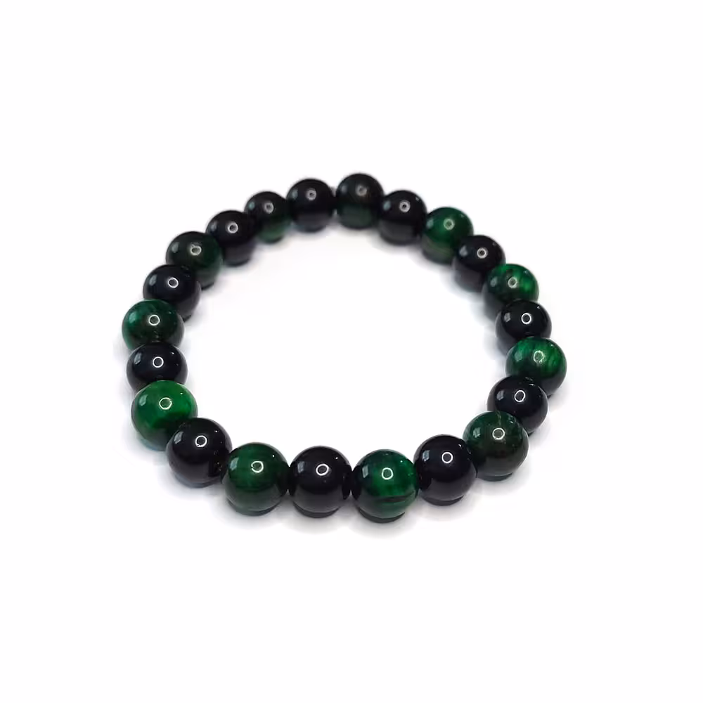 دستبند عقیق سیاه و چشم ببر سبز کد310062