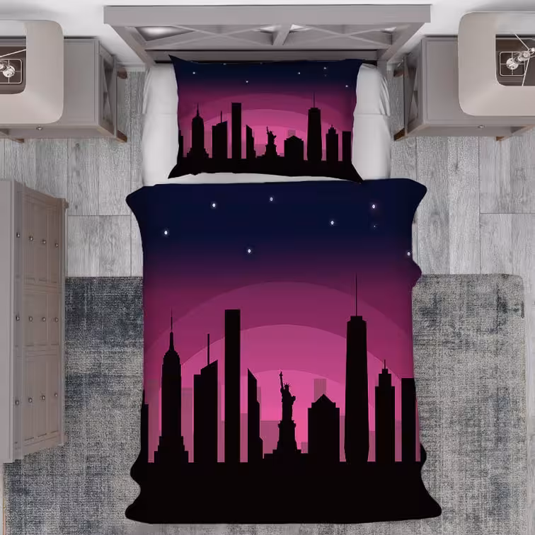 روتختی اتاق نوجوان پسر طرح شهر تاریکی با ساختمان های بلند PK-2760