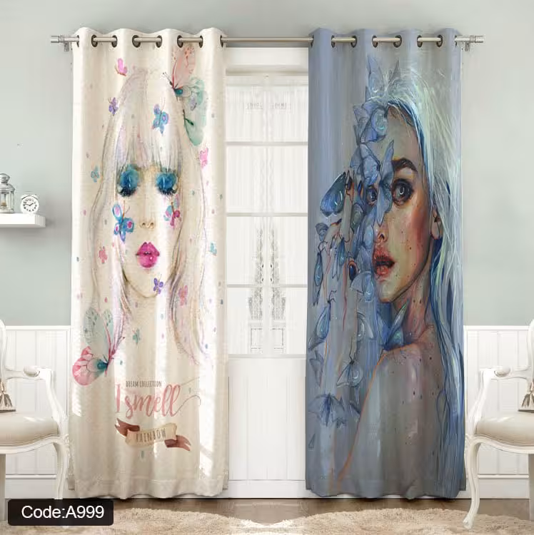 پرده پانچی مخمل چاپی دخترانه کد 999