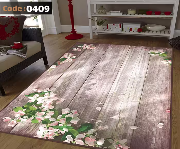 کاورفرش روفرشی دورکشدار گوشه لیفه ای کرم  قهوه ای کد 0409