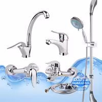 ست 6 عددی شیرآلات برند آیدا صنعت مدل قهرمان | شیر ظرفشویی   روشویی   حمام   توالت   علم دوش یونیکا   شلنگ توالت | کروم براق