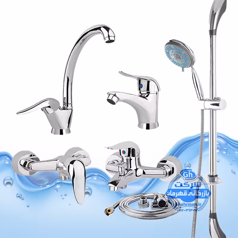 ست 6 عددی شیرآلات برند آیدا صنعت مدل قهرمان | شیر ظرفشویی   روشویی   حمام   توالت   علم دوش یونیکا   شلنگ توالت | کروم براق