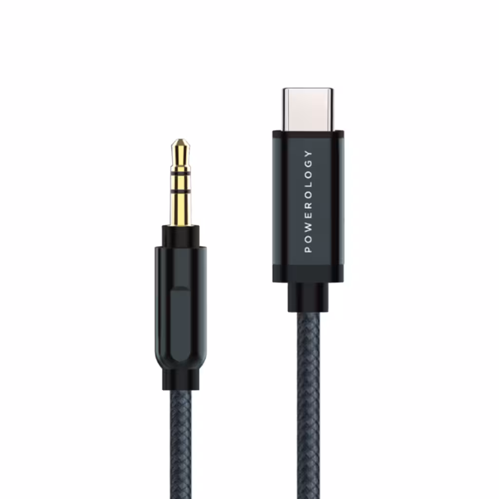 مبدل Aux نرگی به تایپ‌سی پاورولوژی مدل Braided P12CAUGY طول 1.2 متر