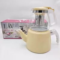 ست کتری و قوری لعابی زرد لاو ترکیه مدل KETTLE SET