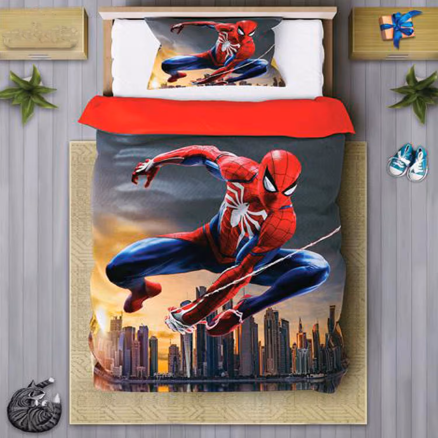 سرویس روتختی پسرانه چیداری مدل 7134 طرح مرد عنکبوتی