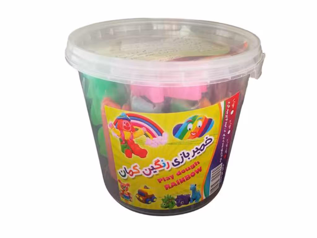 خمیر بازی 12 رنگ ارگانیک سطلی همراه با قالب های مختلف رنگین کمان