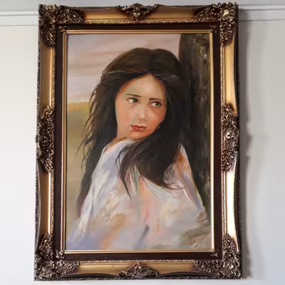 تابلو نقاشی رنگ روغن طرح دختری تکیه بر درخت