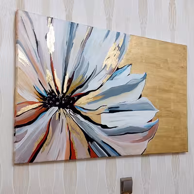 تابلو نقاشی ورق طلا طرح گل دکوراتیو کد 0189