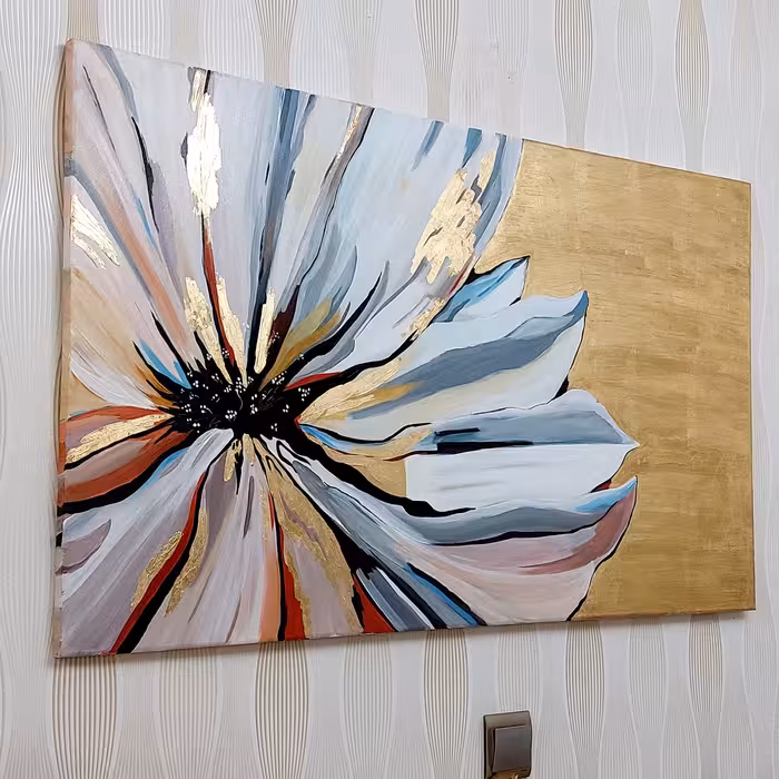 تابلو نقاشی ورق طلا طرح گل دکوراتیو کد 0189