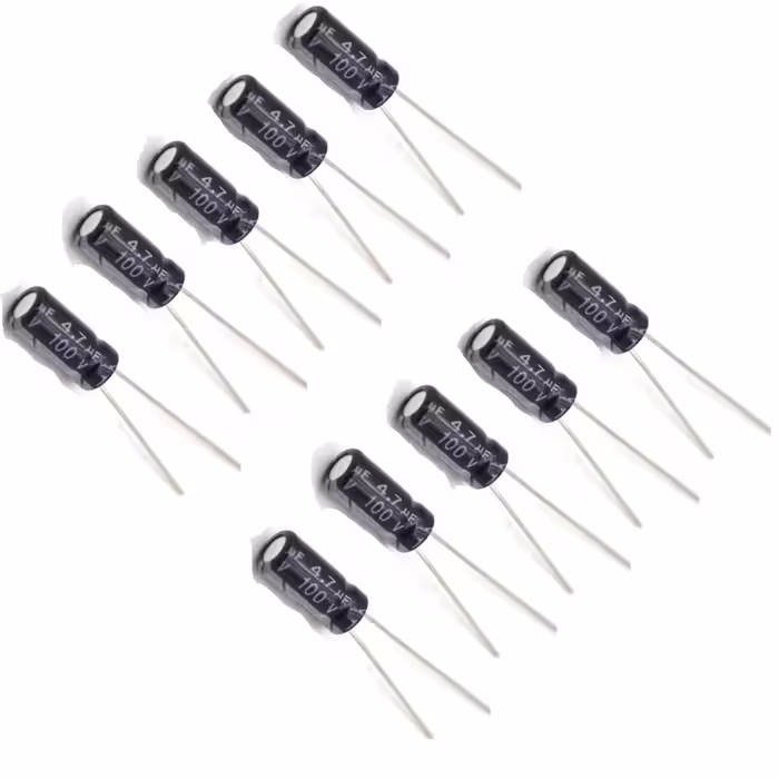 خازن الکترولیت 4.7 میکروفاراد مدل 100V بسته 10 عددی