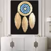 تابلو نقاشی ورق طلا طرح چشم نظر و پر نقش برجسته کد 0183