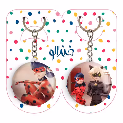 حلقه جاکلیدی خندالو مدل دختر کفشدوزکی و پسر گربه ای کد 28172819 مجموعه 2 عددی