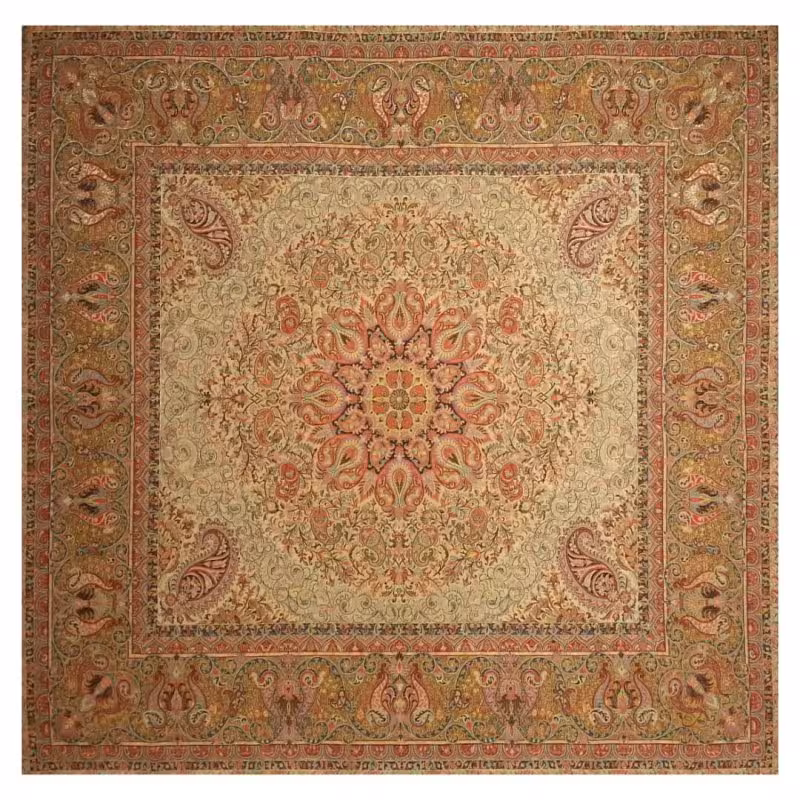 رومیزی مربع ترمه ابریشم تار سفید کد TRM95