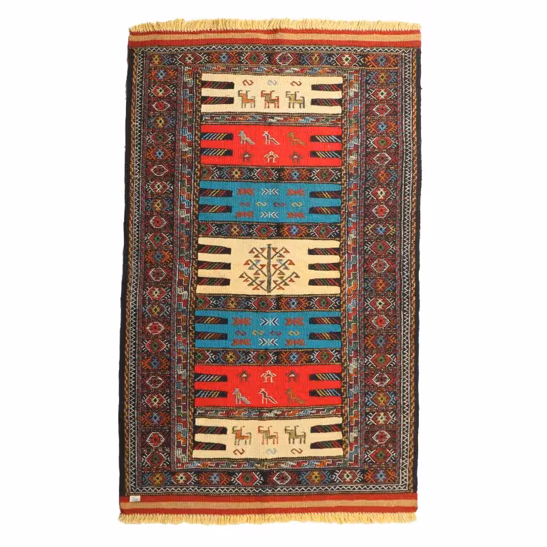 گلیم دستبافت دو متری مدل سفره کردی کد 4020461