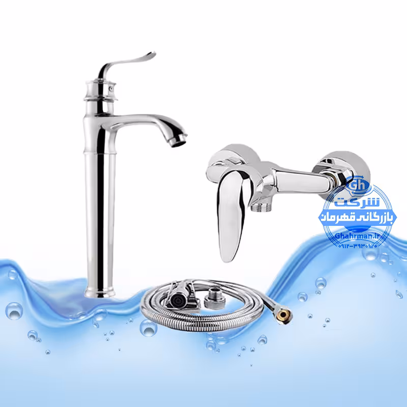 ست 3 عددی شیر روشویی پایه بلند مدل بامبو   شیر توالت مدل قهرمان   شلنگ توالت | کروم براق | شیرآلات برند آیدا صنعت مدل قهرمان