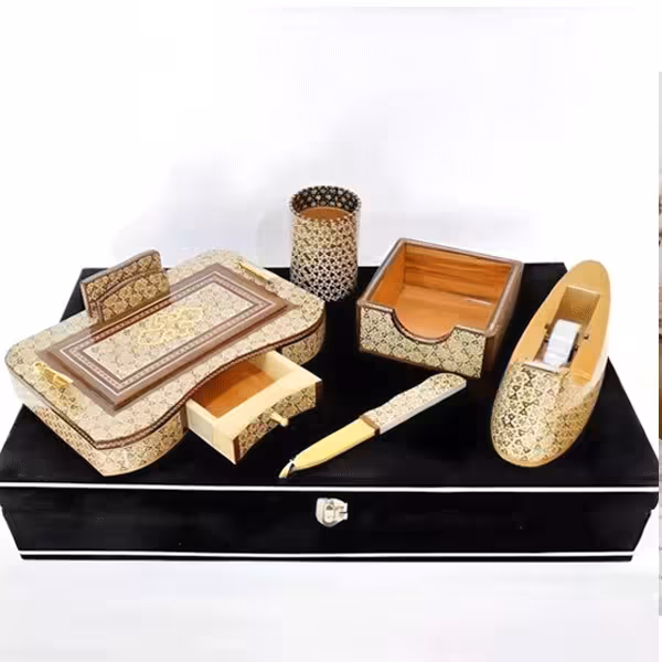 نیم ست اداری خاتم کاری رومیزی مدل خورشیدی اعلا