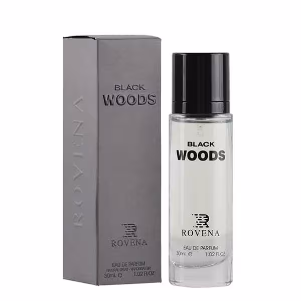 عطر جیبی مردانه روونا بلک وود رایحه ادکلن هی وود راکی مانتین وود-مشکی