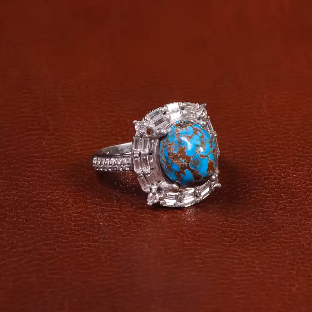 انگشتر فیروزه شجری زنانه کد 29970 - جواهری مشاهیر