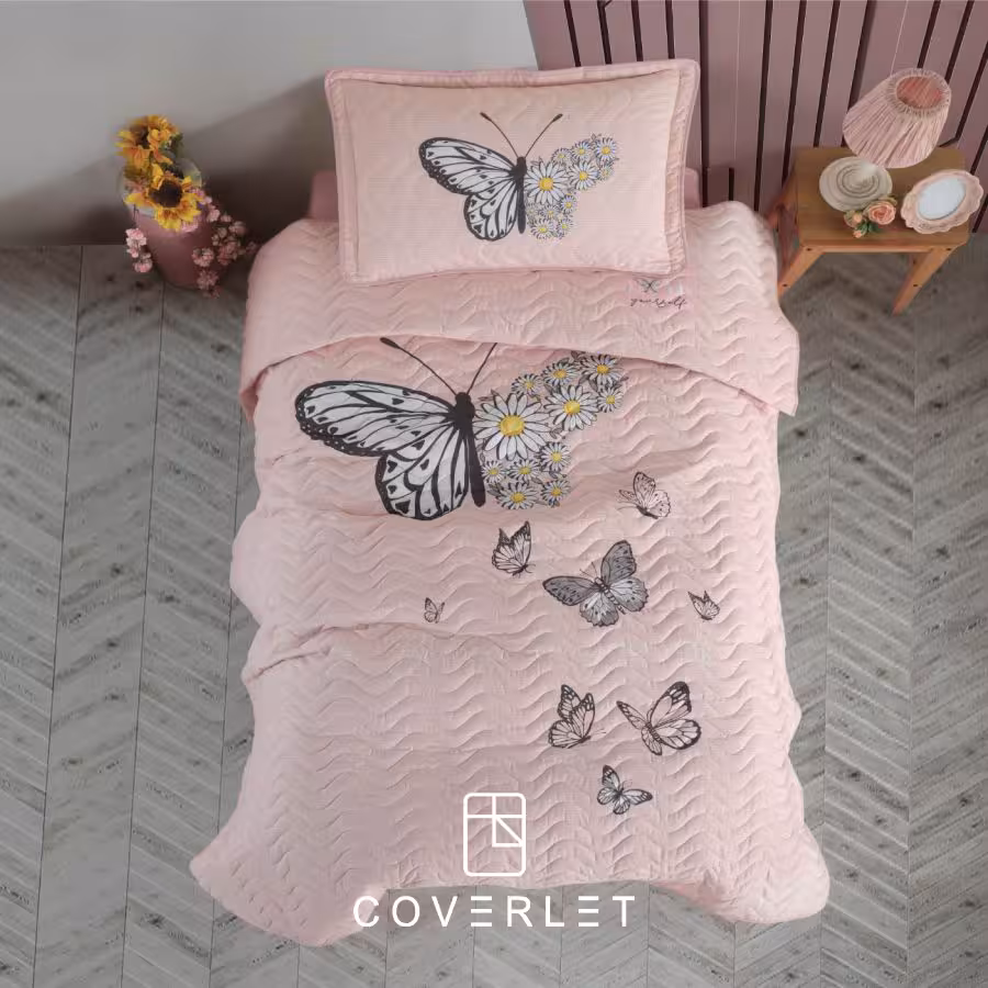 روتختی پنبه دوزی دخترانه طرح پروانه سالمونی مدل Daisy Love