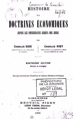 خرید و دانلود نسخه کامل کتاب Histoire des doctrines economiques depuis les Physiocrates jusqu'a nos jours