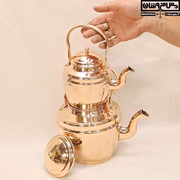 ست کتری قوری مسی زنجان چکشی دسته دار | 2/5 لیتر | مدل فرجام