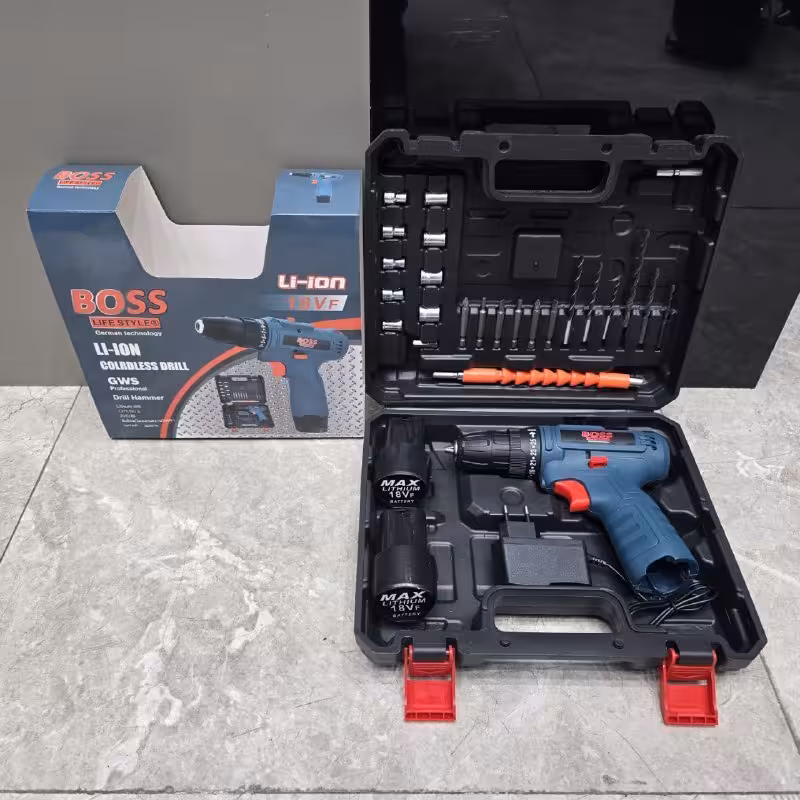 دریل شارژی 18 ولت باس با لوازم 2 باطری مدل 18VF