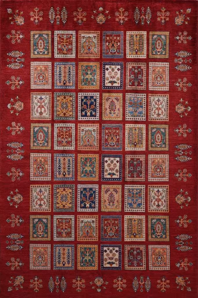 گلیم درجه1 ماندگار ابعاد متنوع زمینه گلیم قرمز چهل خانه کد 1-1134 | گلیم کیفیت ضد حساسیت