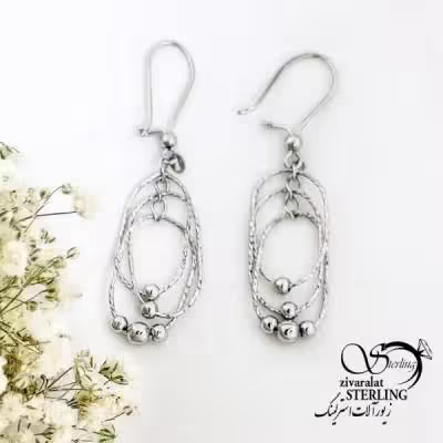 گوشواره نقره آویز سه لاین گوی دار کد 19537