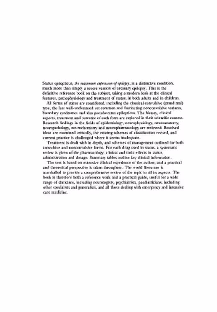 خرید و دانلود نسخه کامل کتاب Status Epilepticus: Its Clinical Features and Treatment in Children and Adults