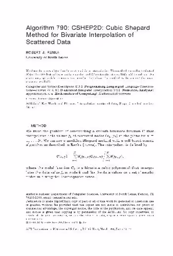 خرید و دانلود نسخه کامل کتاب Algorithm 790. Cubic Shepard method for bivariate interpolation of scattered data