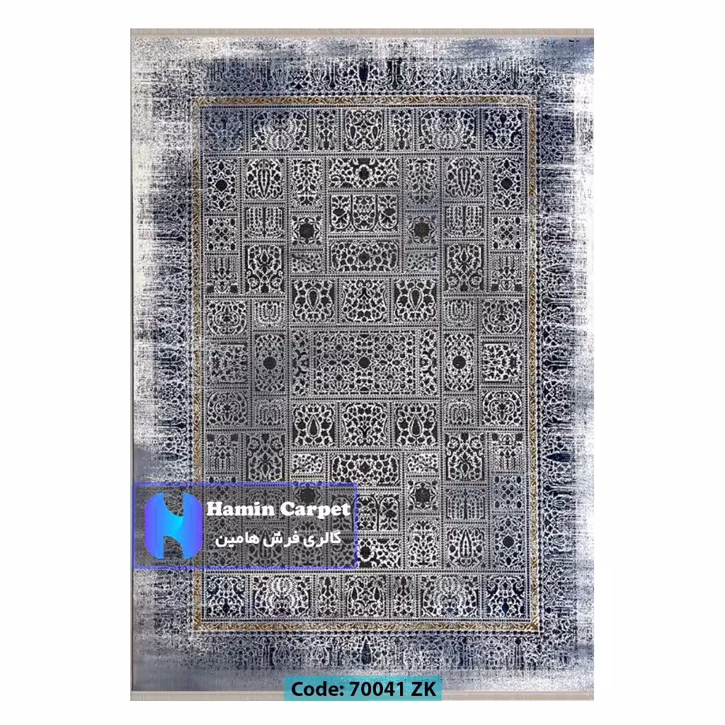 فرش 9 متری 700 شانه تراکم 2100 برجسته طرح وینتیج خشتی ذغالی کد SZ70041ZK