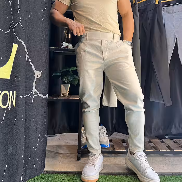 شلوار مردانه مدل کلاسیک کمر انگلیسی کرم‌